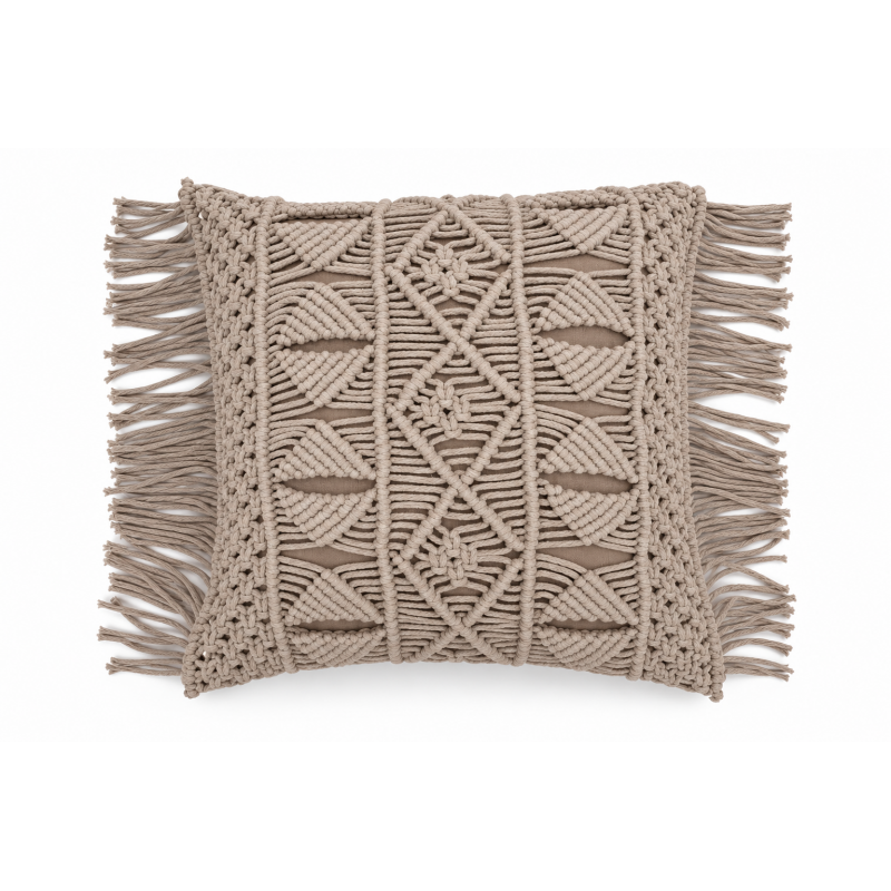 FUNDA COJÍN MACRAME-3 C/MARRÓN 45x45