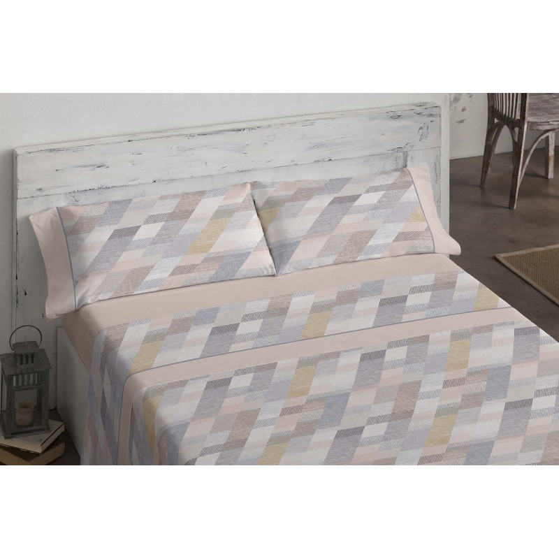 JUEGO DE SÁBANAS D.3112 C/BEIG CAMA 180CM - 100% algodón